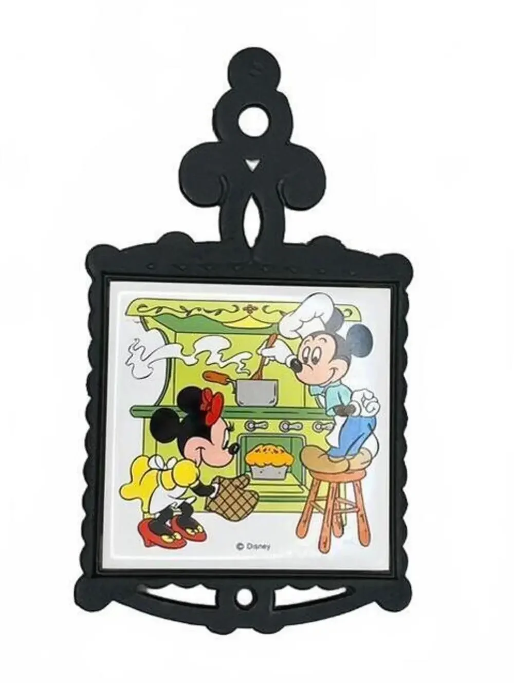 Vintage Mickey & Minnie Mouse Cooking Cast Iron Tile Trivet Wall Plaque Japan